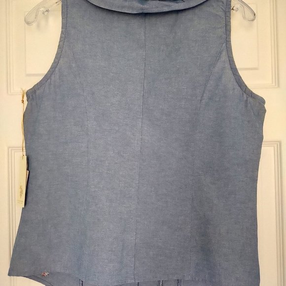 U.S. Polo Assn. Chambray Sleeveless Blouse with Ruffled Collar - Picture 3 of 5